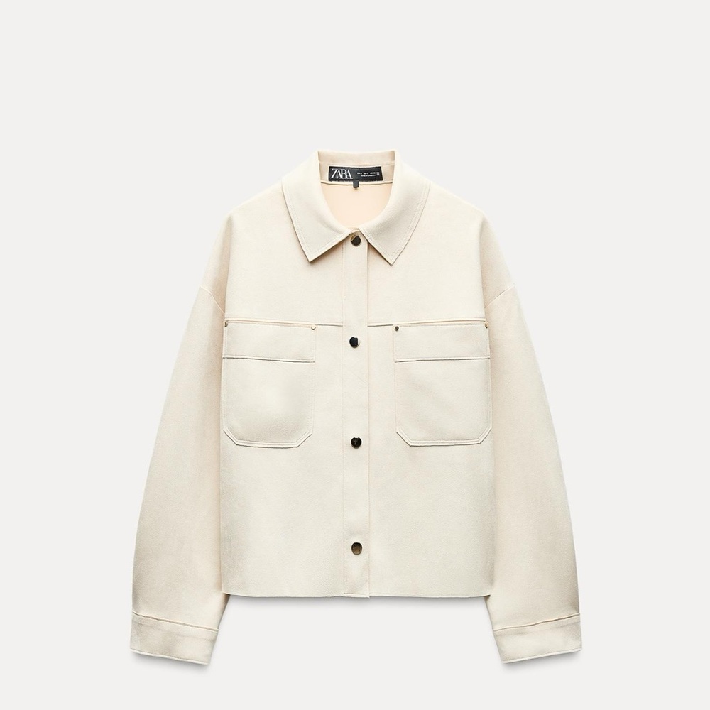 Zara Cream Utility Jacket with Classic Collar - faux suede